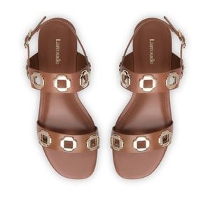 Milan Flat Sandal In Caramel Leather
